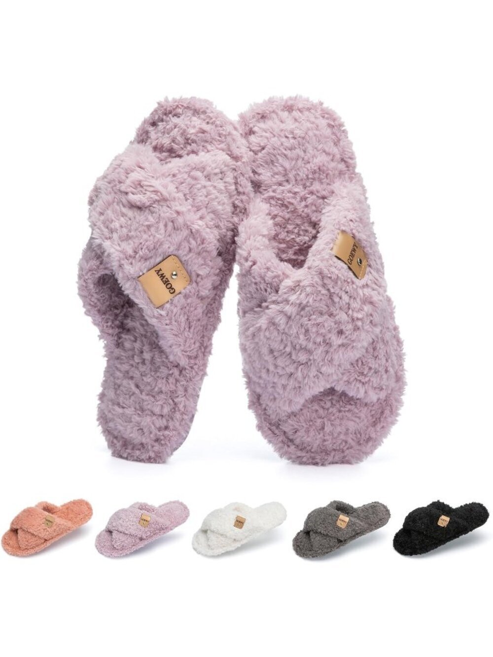 Women's Purple Cozy Cross Band Indoor and Outdoor Fuzzy Open Toe Slipper Shoes